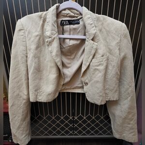 Zara Light Beige Linen Cropped Blazer